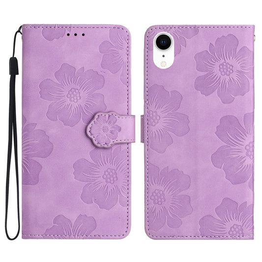 For iPhone XR 6.1 inch Flowers Pattern Anti-drop Phone Case PU Leather Stand Wallet Cover