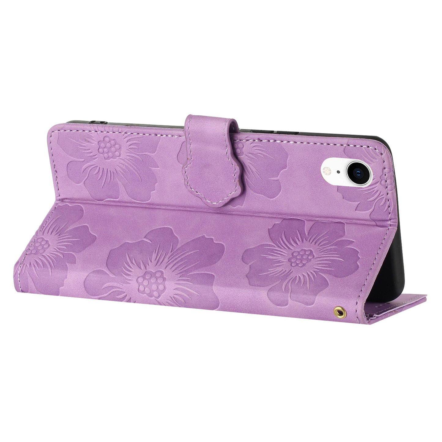 For iPhone XR 6.1 inch Flowers Pattern Anti-drop Phone Case PU Leather Stand Wallet Cover