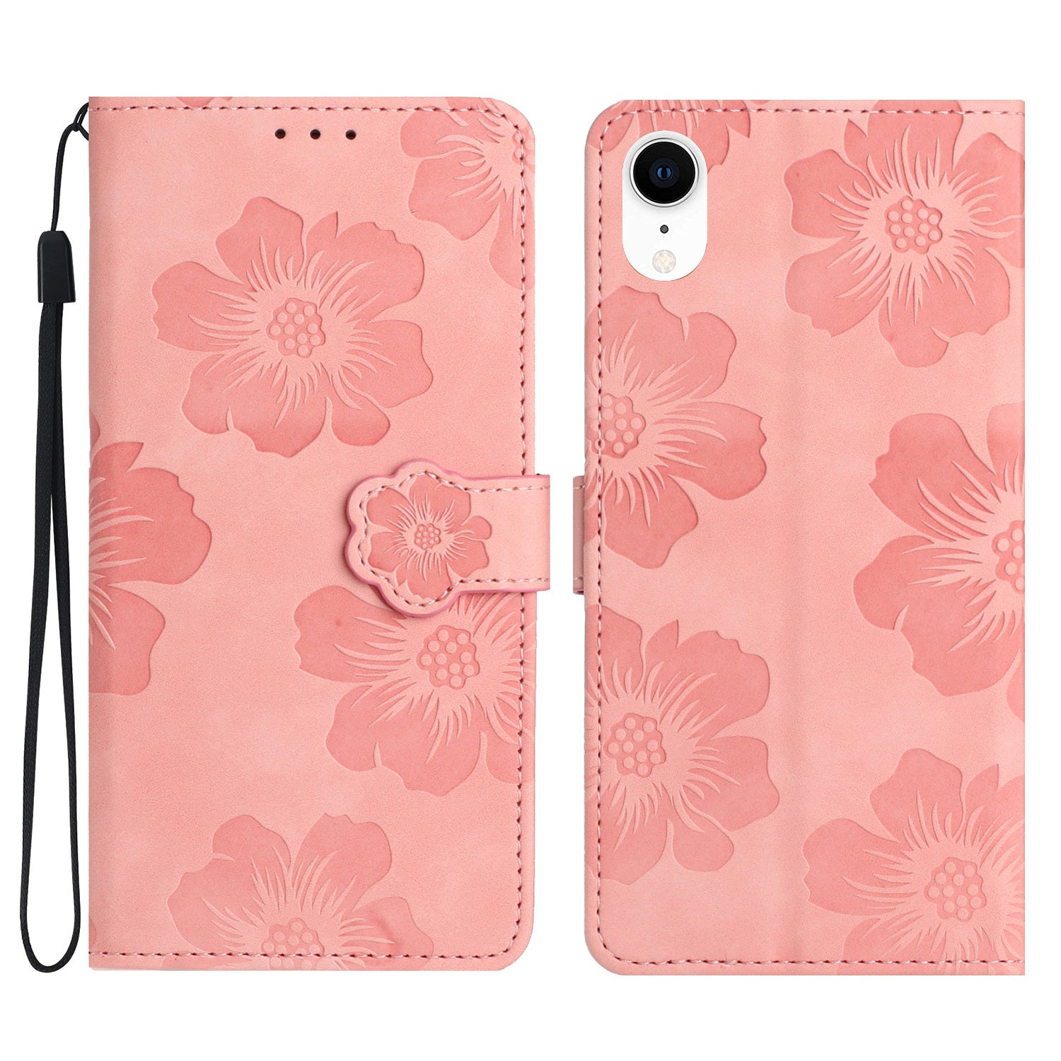 For iPhone XR 6.1 inch Flowers Pattern Anti-drop Phone Case PU Leather Stand Wallet Cover