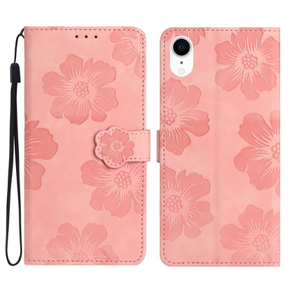 For iPhone XR 6.1 inch Flowers Pattern Anti-drop Phone Case PU Leather Stand Wallet Cover