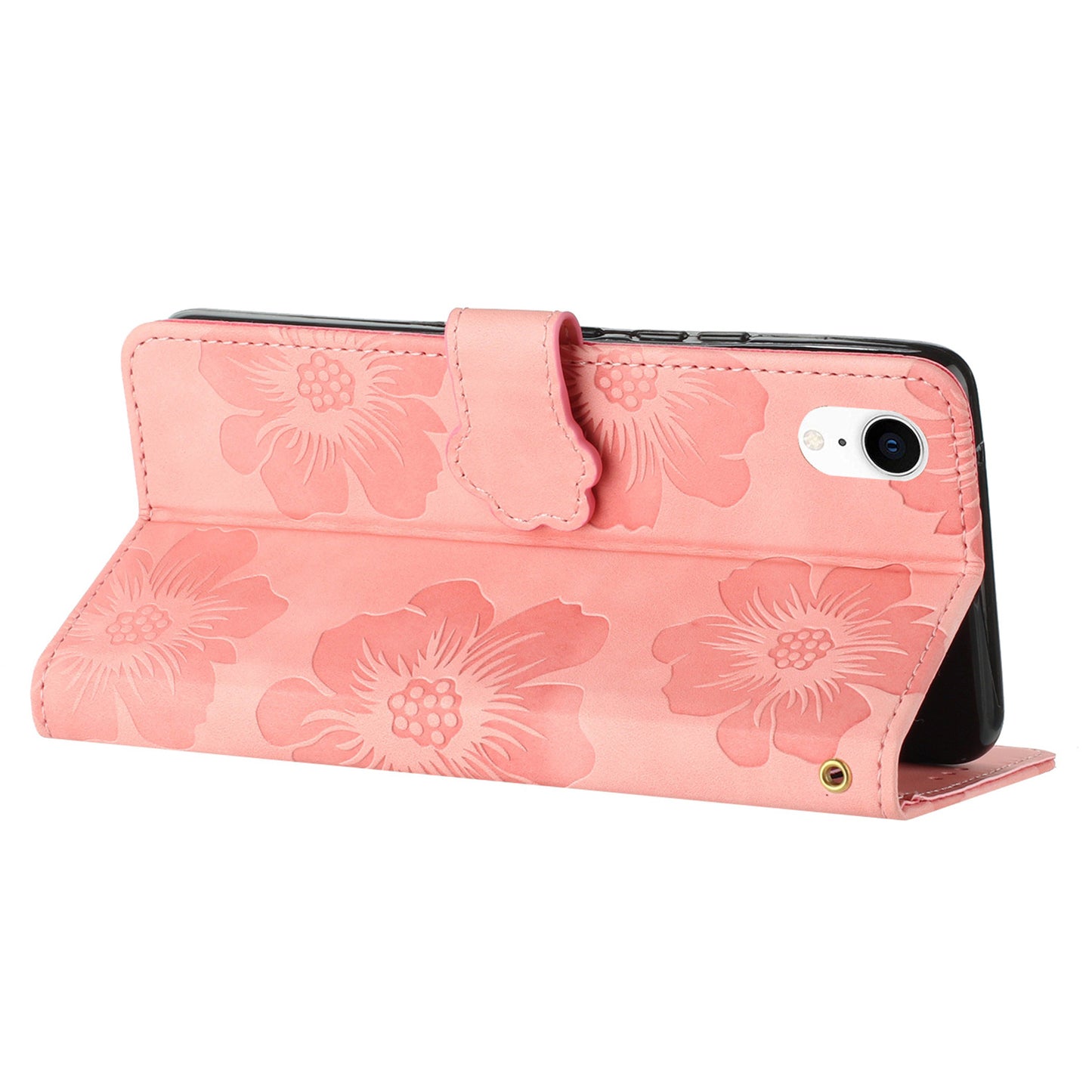 For iPhone XR 6.1 inch Flowers Pattern Anti-drop Phone Case PU Leather Stand Wallet Cover