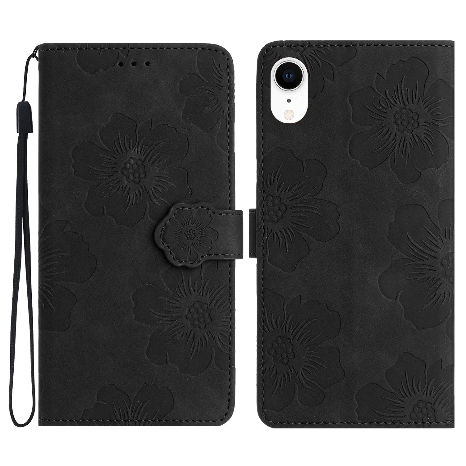 For iPhone XR 6.1 inch Flowers Pattern Anti-drop Phone Case PU Leather Stand Wallet Cover