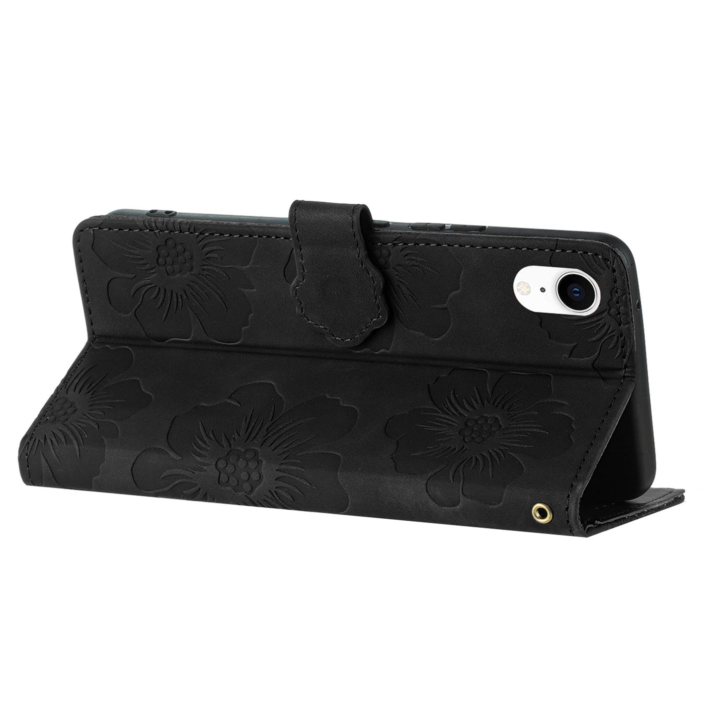 For iPhone XR 6.1 inch Flowers Pattern Anti-drop Phone Case PU Leather Stand Wallet Cover