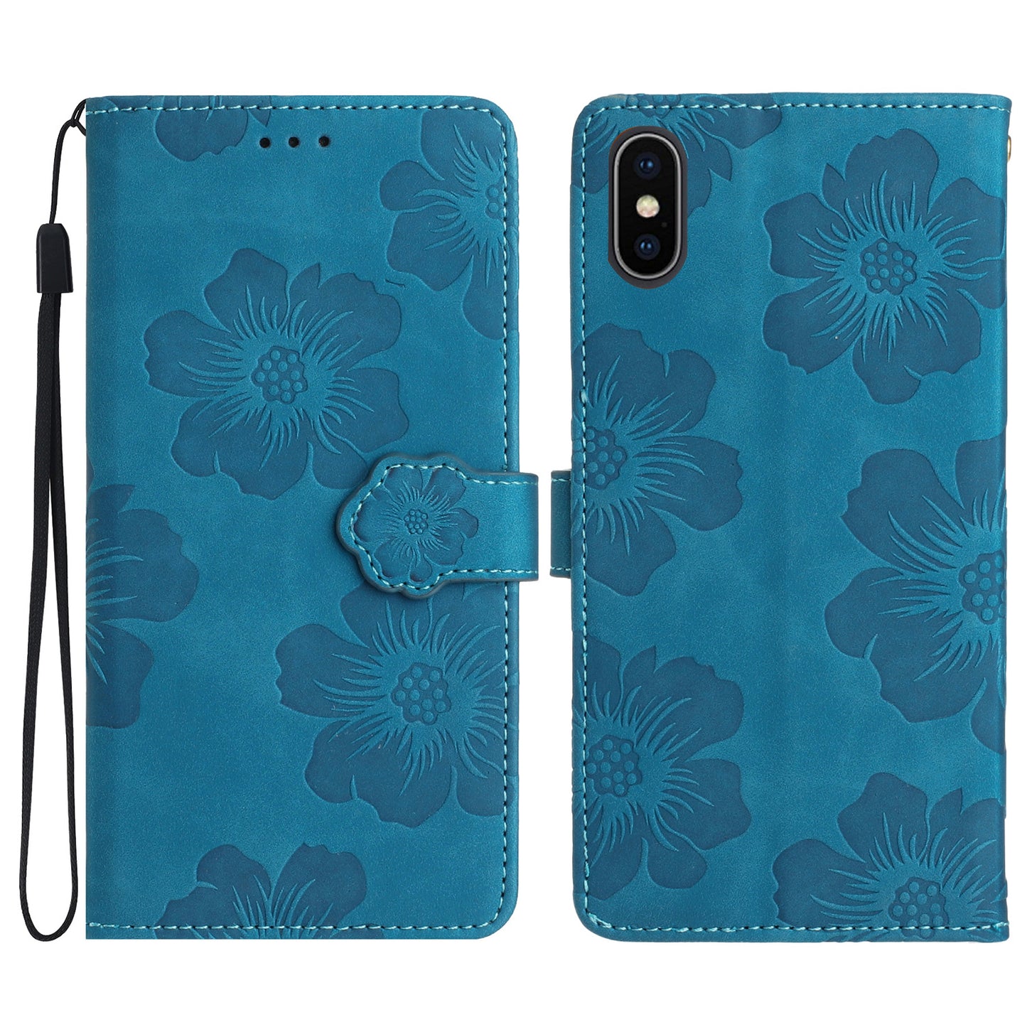 For iPhone X / XS 5.8 inch Flowers Imprint Mobile Case PU Leather Wallet Anti-drop Stand Cover