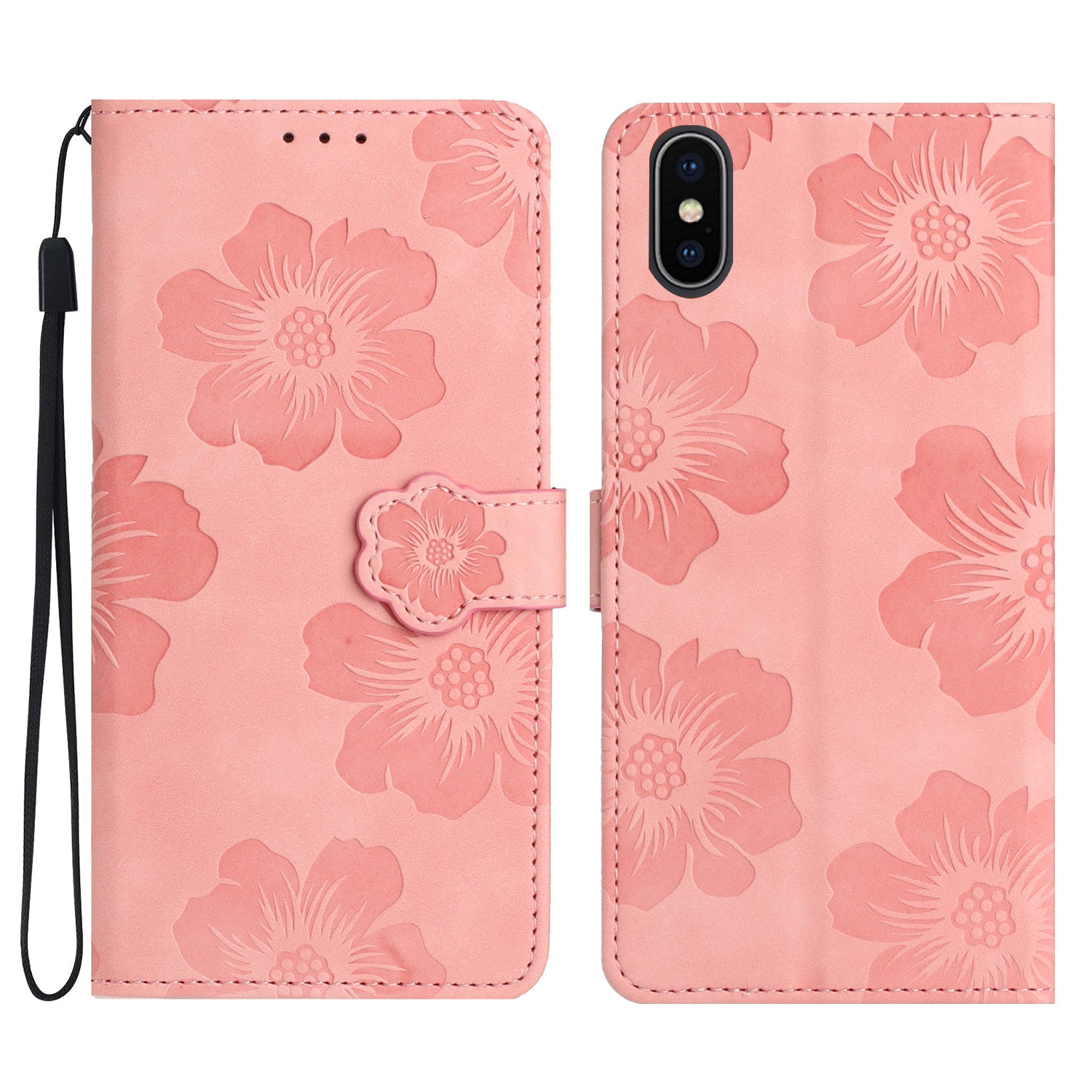 For iPhone X / XS 5.8 inch Flowers Imprint Mobile Case PU Leather Wallet Anti-drop Stand Cover