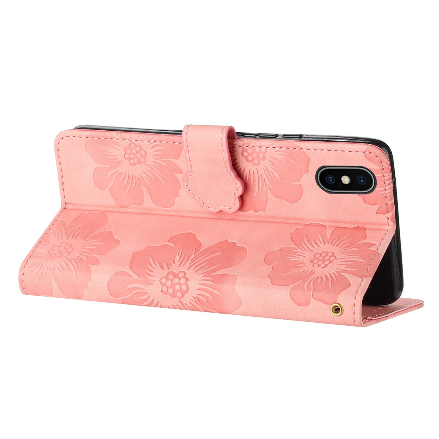 For iPhone X / XS 5.8 inch Flowers Imprint Mobile Case PU Leather Wallet Anti-drop Stand Cover