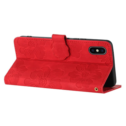 For iPhone X / XS 5.8 inch Flowers Imprint Mobile Case PU Leather Wallet Anti-drop Stand Cover