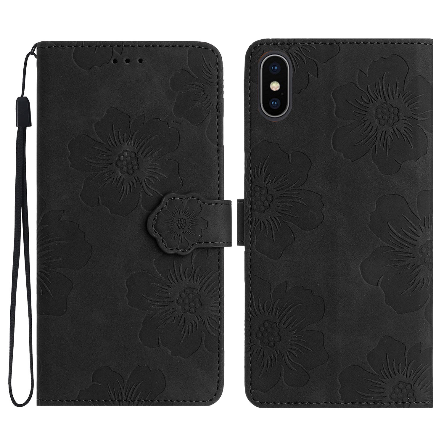 For iPhone X / XS 5.8 inch Flowers Imprint Mobile Case PU Leather Wallet Anti-drop Stand Cover