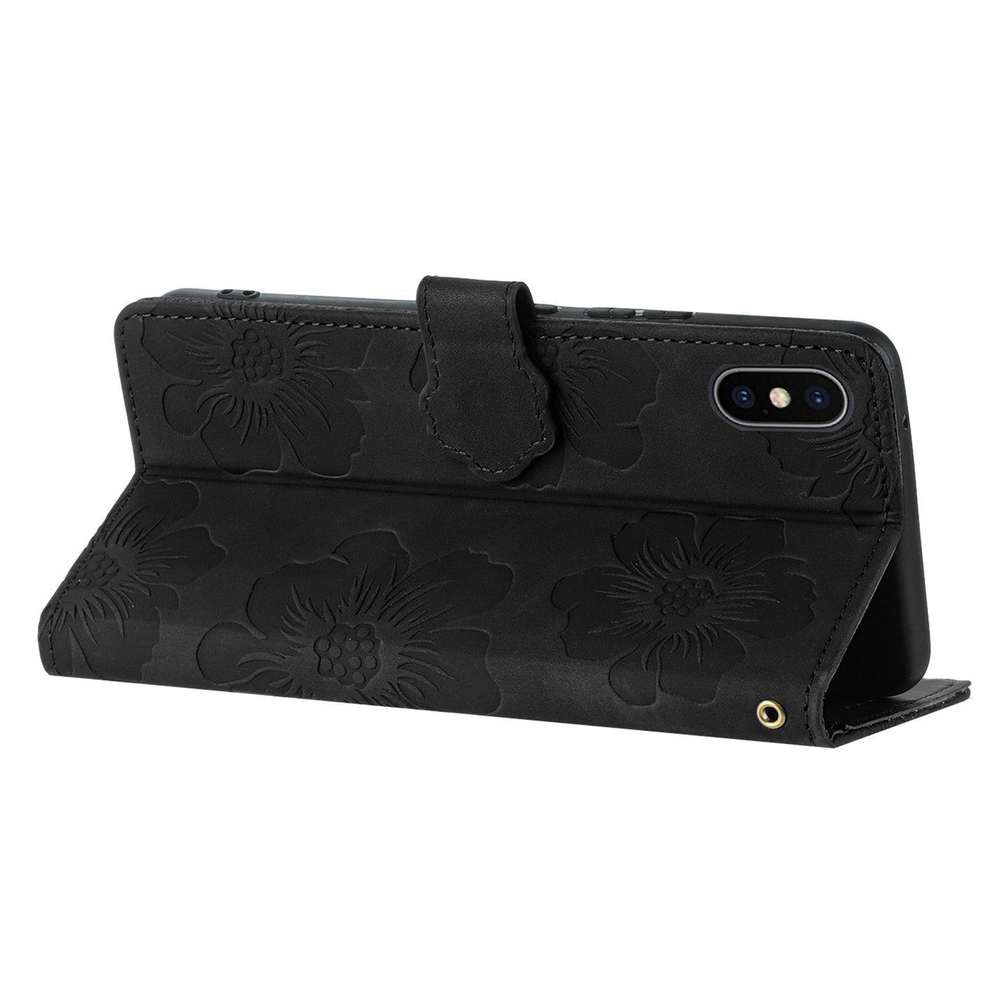 For iPhone X / XS 5.8 inch Flowers Imprint Mobile Case PU Leather Wallet Anti-drop Stand Cover