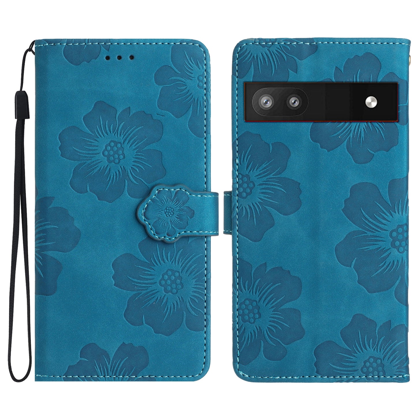 For Google Pixel 6a Slim-fit Phone Cover Stand Phone Shell Imprinted Flower Pattern Leather Case