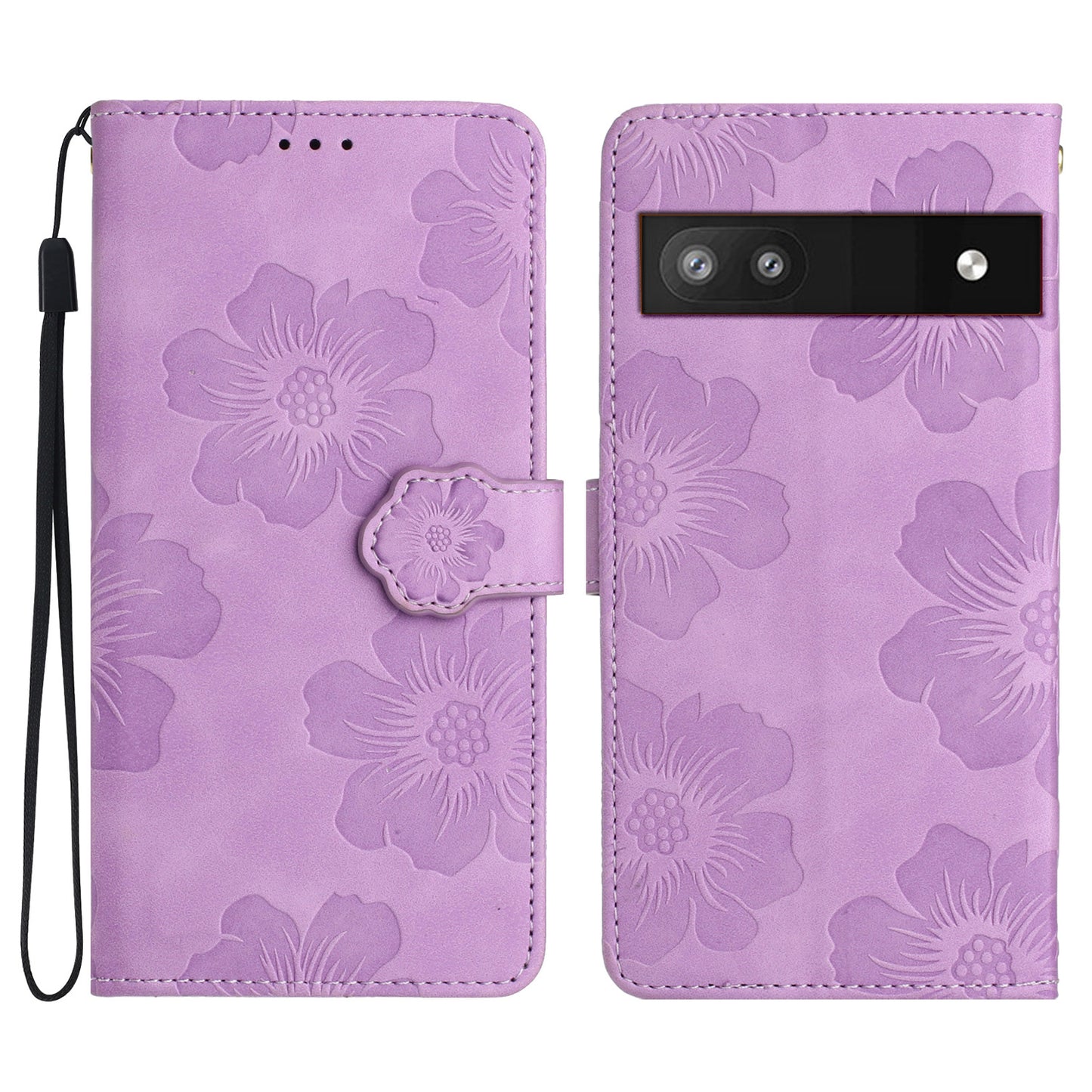 For Google Pixel 6a Slim-fit Phone Cover Stand Phone Shell Imprinted Flower Pattern Leather Case