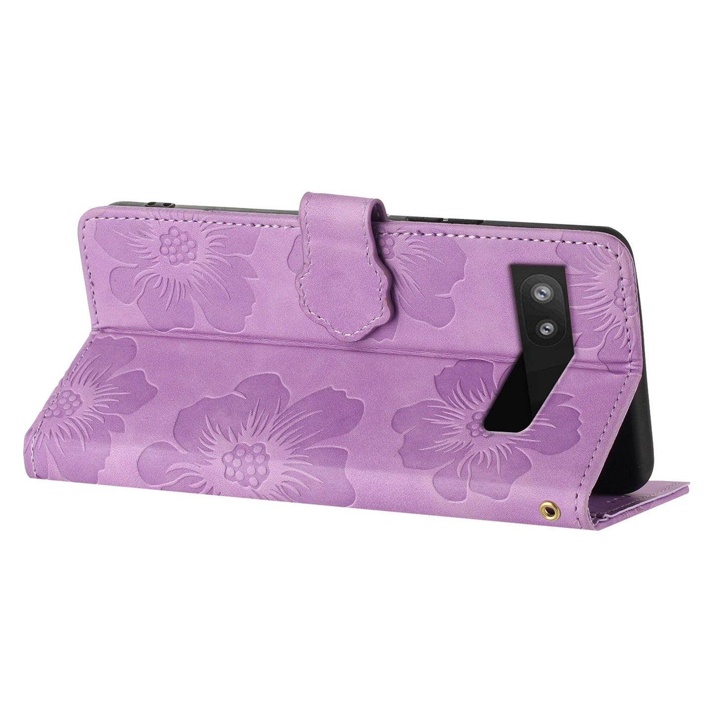 For Google Pixel 6a Slim-fit Phone Cover Stand Phone Shell Imprinted Flower Pattern Leather Case