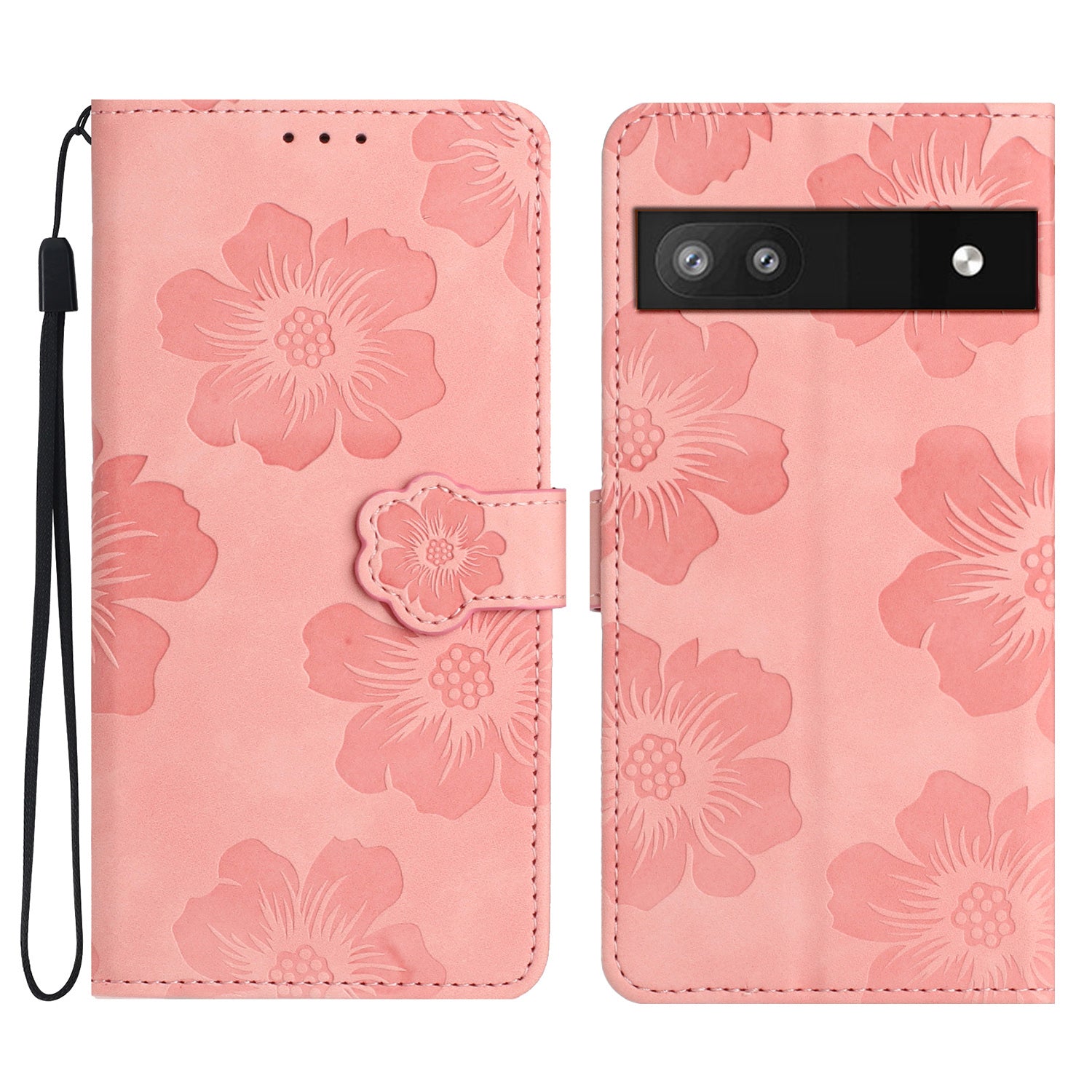For Google Pixel 6a Slim-fit Phone Cover Stand Phone Shell Imprinted Flower Pattern Leather Case