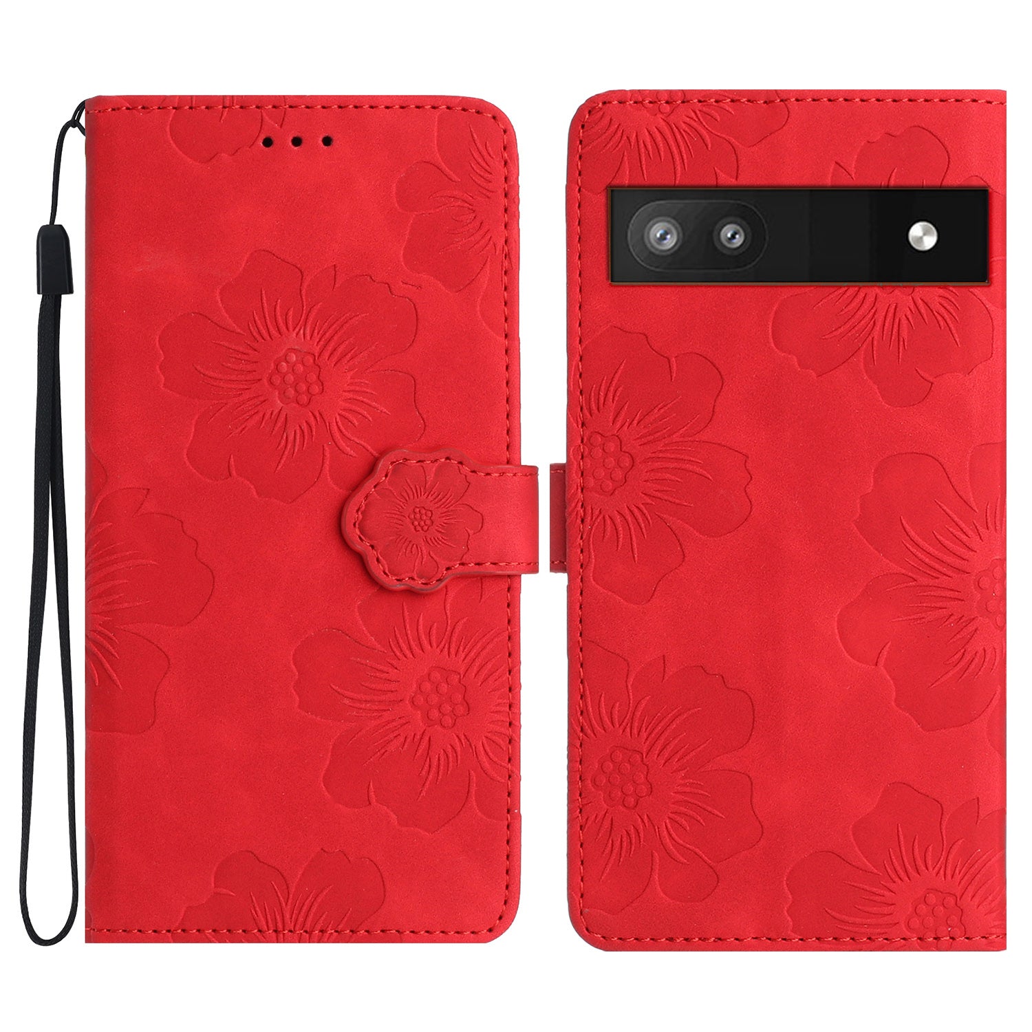 For Google Pixel 6a Slim-fit Phone Cover Stand Phone Shell Imprinted Flower Pattern Leather Case