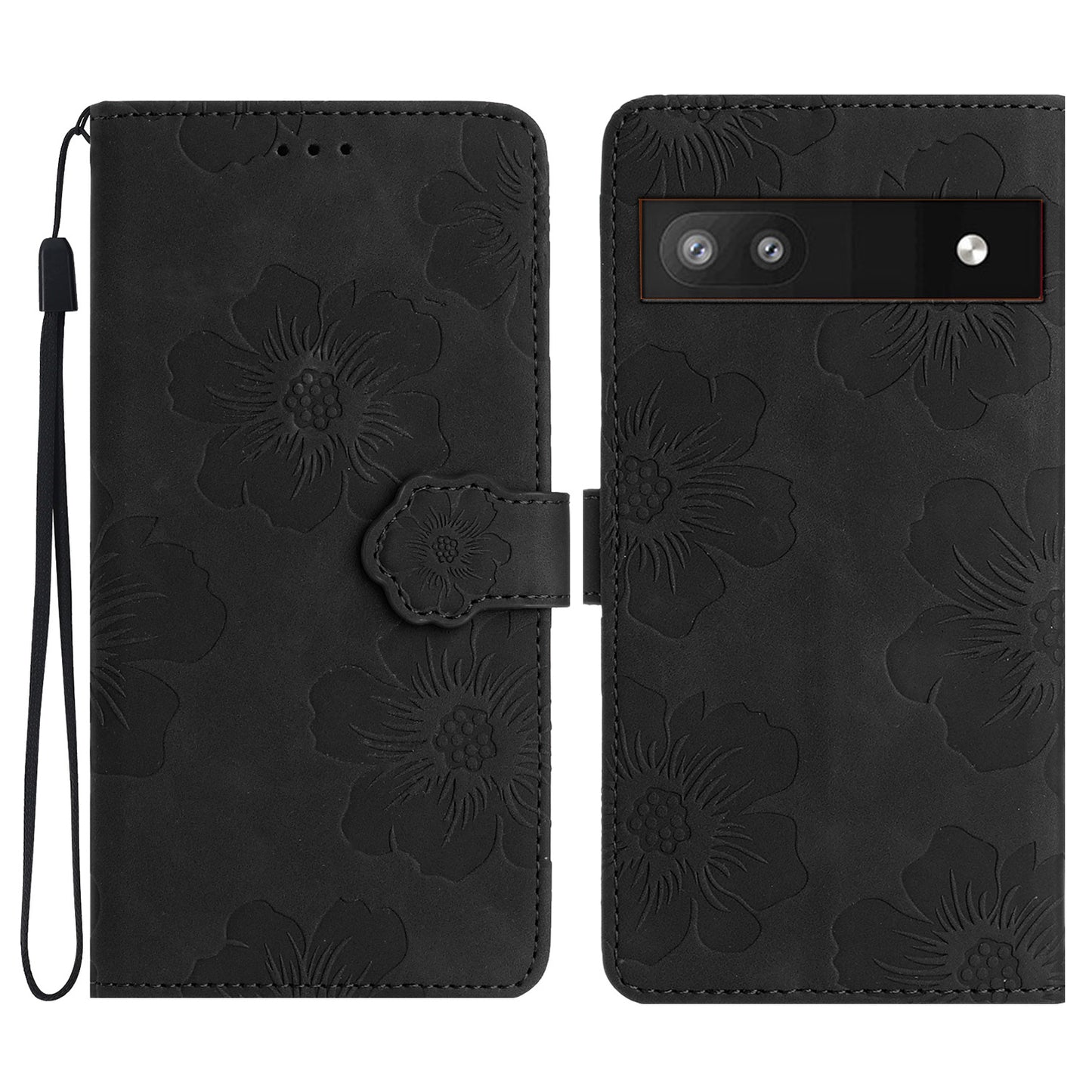 For Google Pixel 6a Slim-fit Phone Cover Stand Phone Shell Imprinted Flower Pattern Leather Case