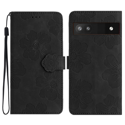 For Google Pixel 6a Slim-fit Phone Cover Stand Phone Shell Imprinted Flower Pattern Leather Case