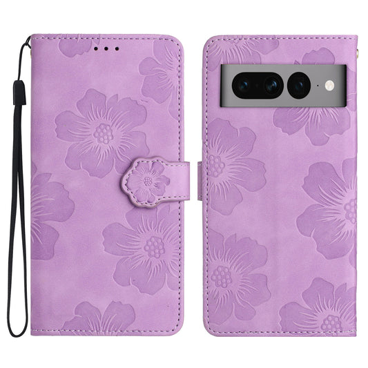 Phone Cover for Google Pixel 7 Pro 5G , Stand Imprinted Flower Pattern PU Leather Phone Case