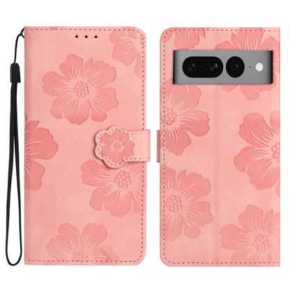 Phone Cover for Google Pixel 7 Pro 5G , Stand Imprinted Flower Pattern PU Leather Phone Case
