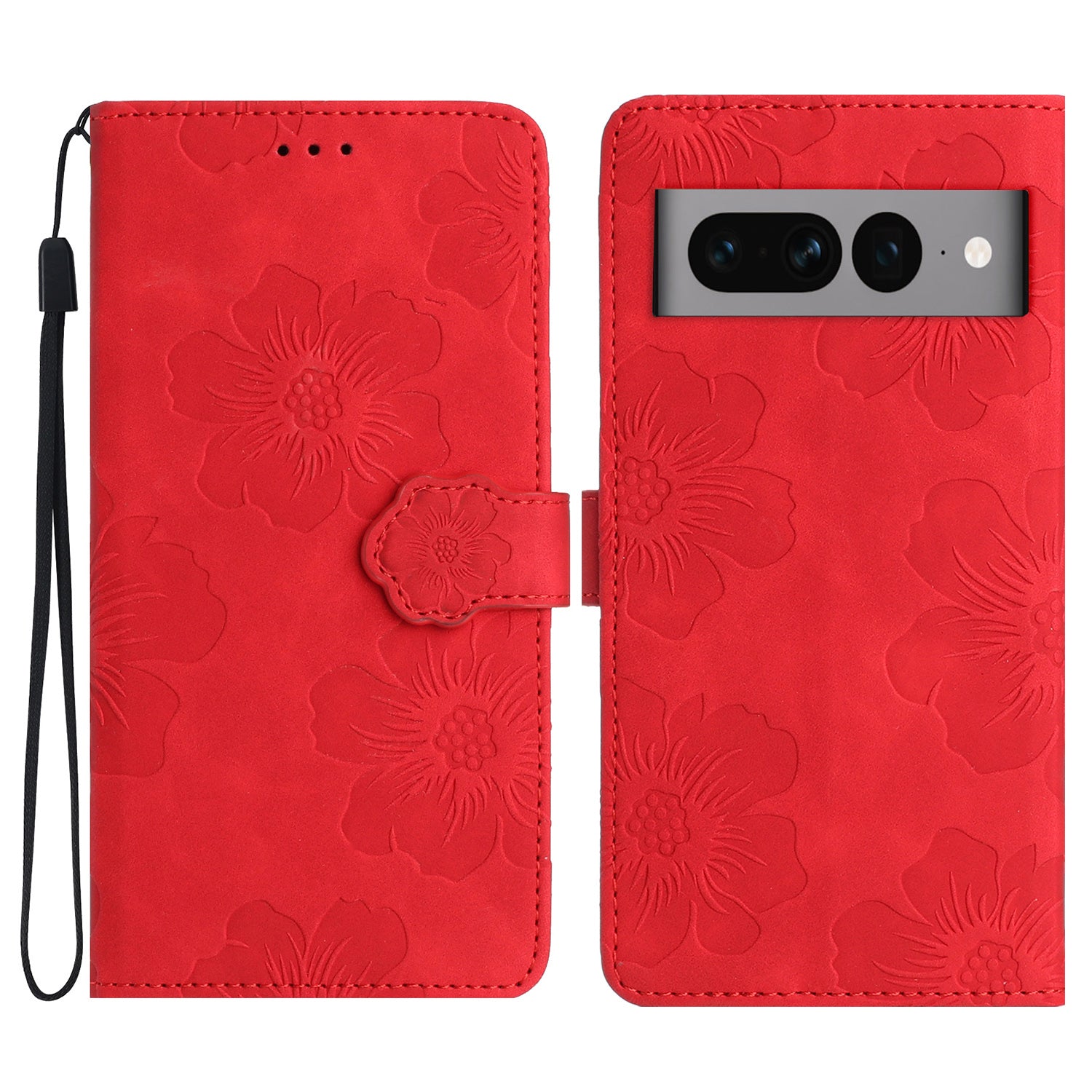 Phone Cover for Google Pixel 7 Pro 5G , Stand Imprinted Flower Pattern PU Leather Phone Case