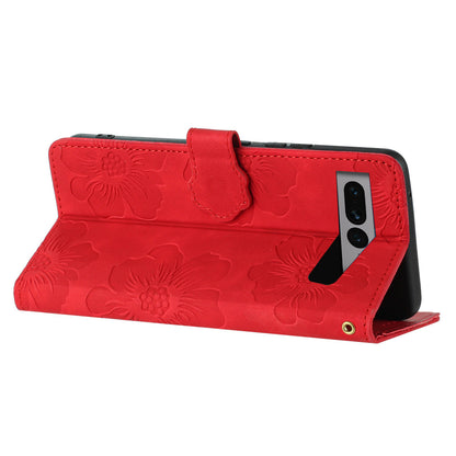 Phone Cover for Google Pixel 7 Pro 5G , Stand Imprinted Flower Pattern PU Leather Phone Case