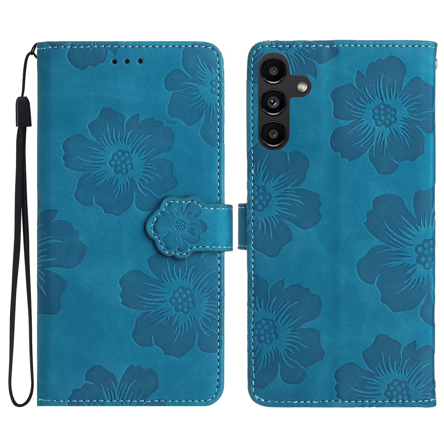 For Samsung Galaxy A34 5G Shockproof Phone Shell PU Leather Cover Wallet Imprinted Flower Pattern Case
