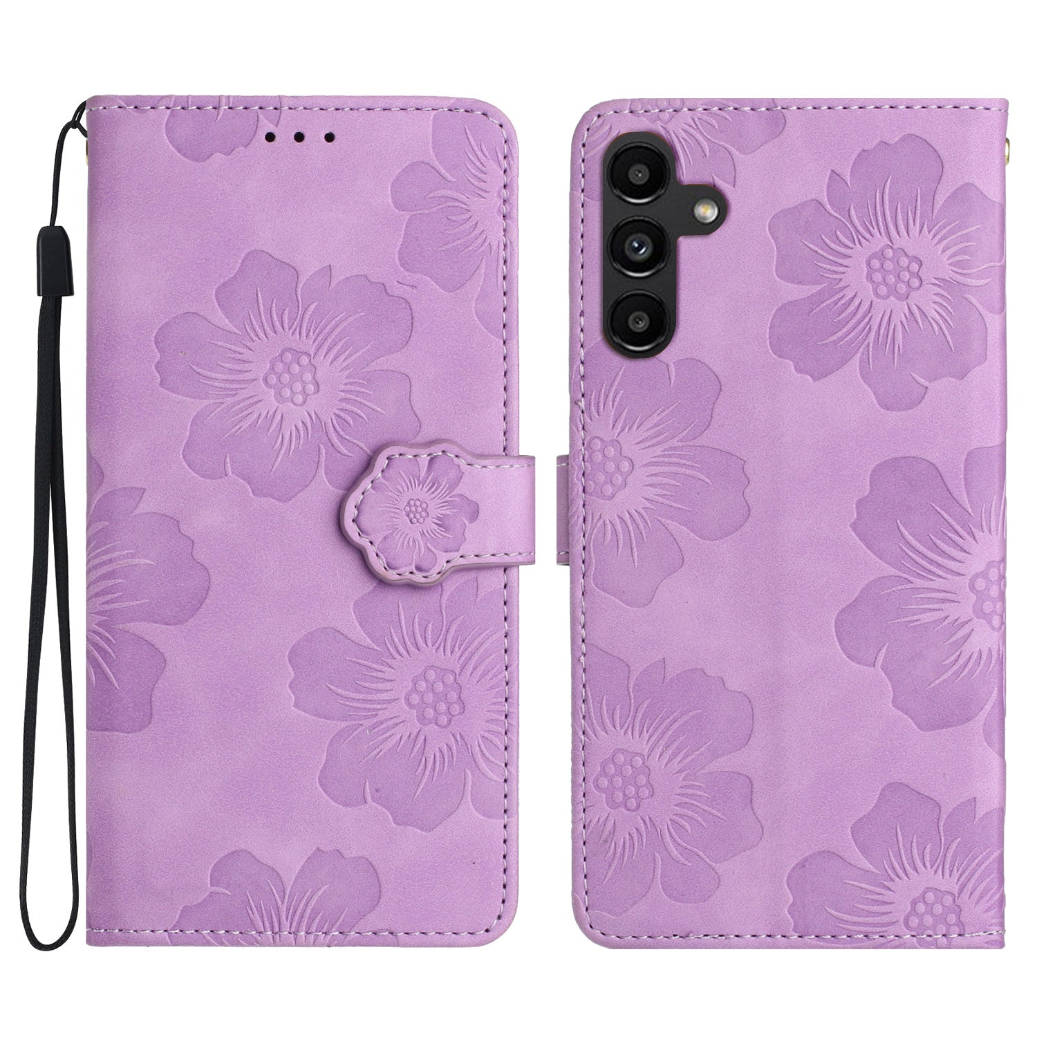 For Samsung Galaxy A34 5G Shockproof Phone Shell PU Leather Cover Wallet Imprinted Flower Pattern Case