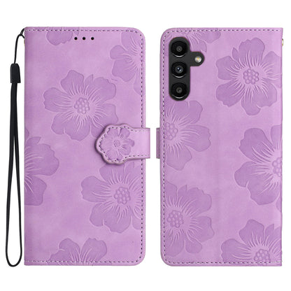For Samsung Galaxy A34 5G Shockproof Phone Shell PU Leather Cover Wallet Imprinted Flower Pattern Case