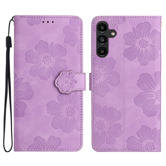 For Samsung Galaxy A34 5G Shockproof Phone Shell PU Leather Cover Wallet Imprinted Flower Pattern Case