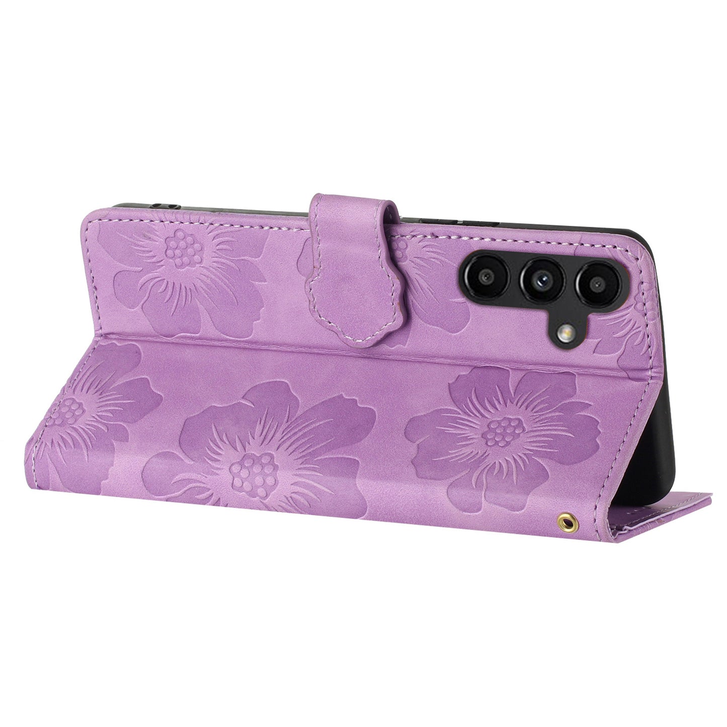 For Samsung Galaxy A34 5G Shockproof Phone Shell PU Leather Cover Wallet Imprinted Flower Pattern Case