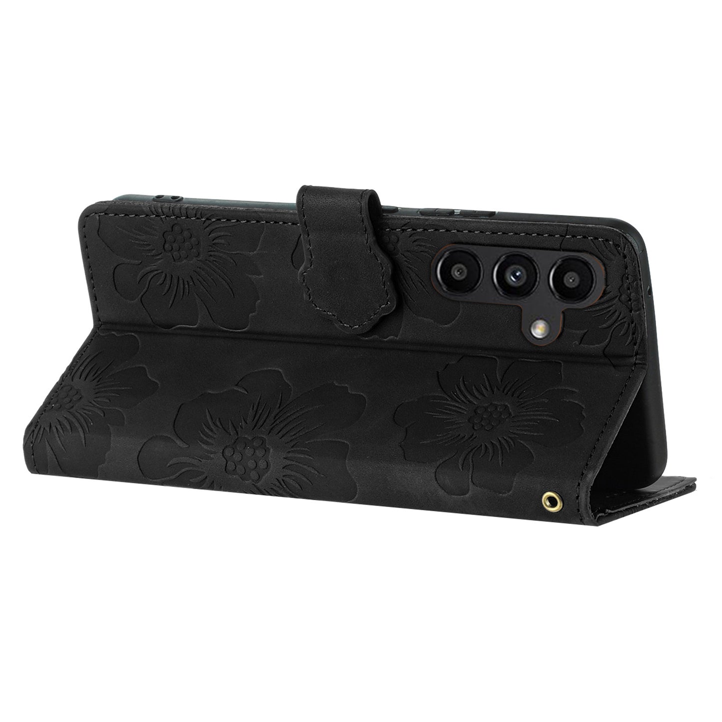 For Samsung Galaxy A34 5G Shockproof Phone Shell PU Leather Cover Wallet Imprinted Flower Pattern Case