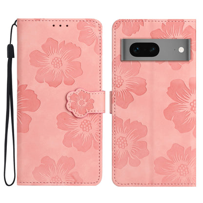 For Google Pixel 7 5G Flowers Imprint Leather Wallet Shell Flip Stand Protective Phone Case