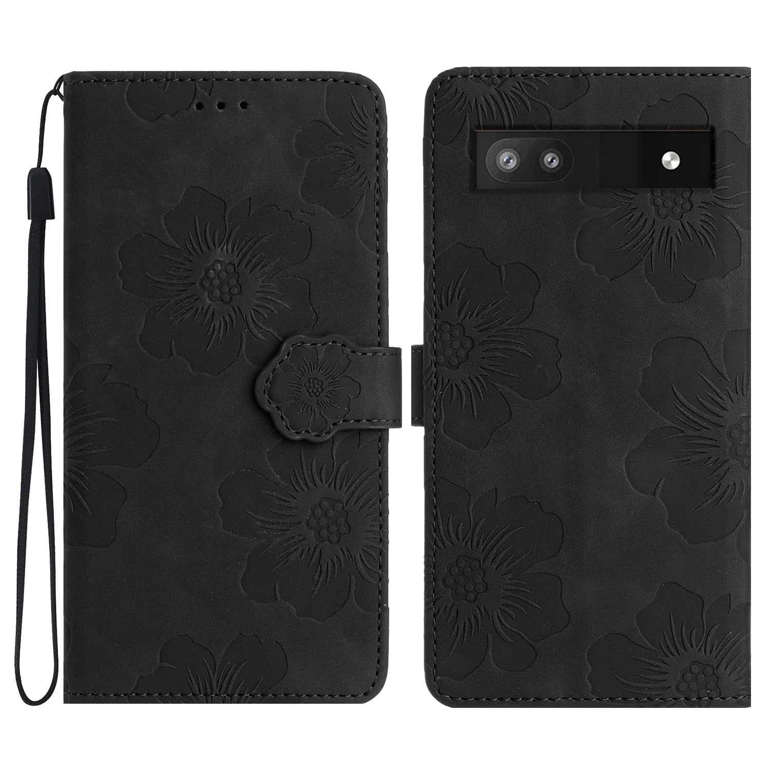 For Google Pixel 7a TPU+PU Leather Wallet Cover Stand Phone Shell Imprinted Flower Pattern Phone Case