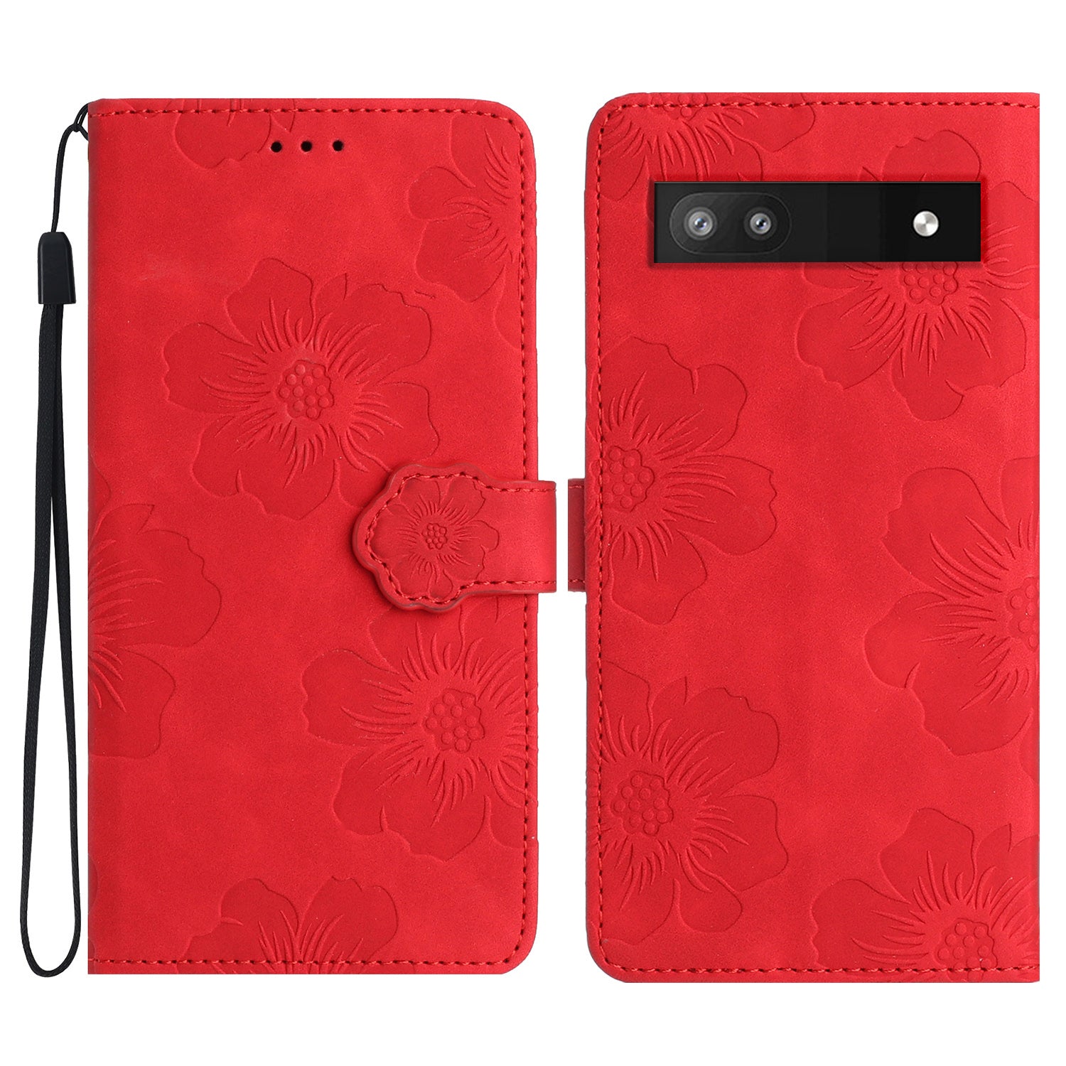 For Google Pixel 7a TPU+PU Leather Wallet Cover Stand Phone Shell Imprinted Flower Pattern Phone Case