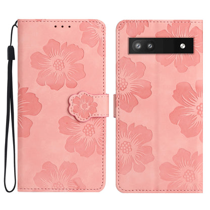 For Google Pixel 7a TPU+PU Leather Wallet Cover Stand Phone Shell Imprinted Flower Pattern Phone Case