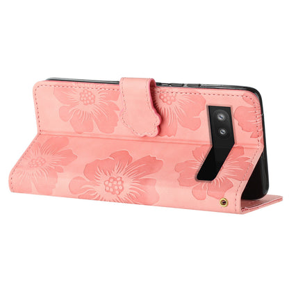 For Google Pixel 7a TPU+PU Leather Wallet Cover Stand Phone Shell Imprinted Flower Pattern Phone Case