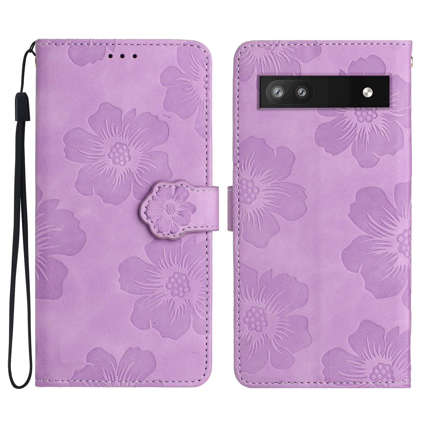 For Google Pixel 7a TPU+PU Leather Wallet Cover Stand Phone Shell Imprinted Flower Pattern Phone Case