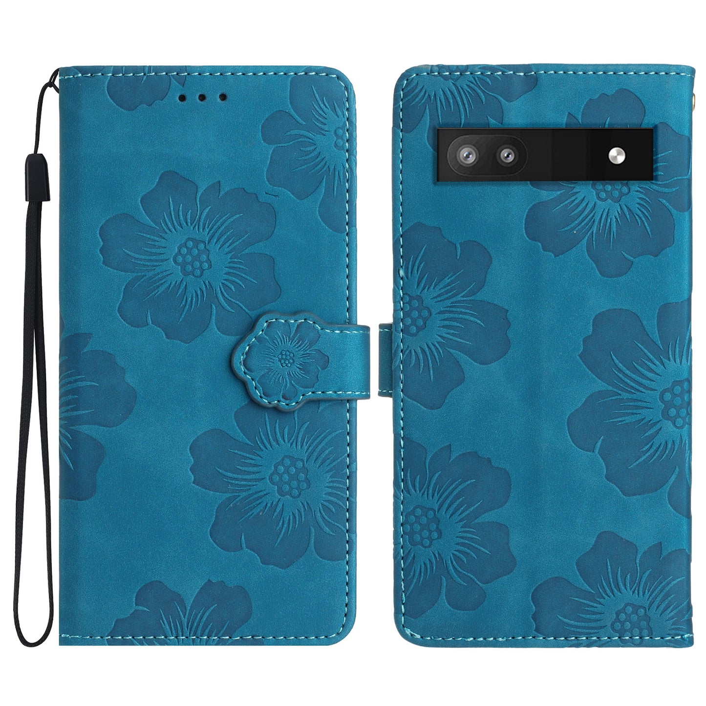 For Google Pixel 7a TPU+PU Leather Wallet Cover Stand Phone Shell Imprinted Flower Pattern Phone Case