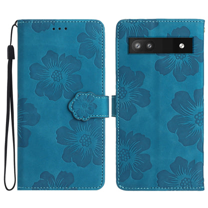 For Google Pixel 7a TPU+PU Leather Wallet Cover Stand Phone Shell Imprinted Flower Pattern Phone Case
