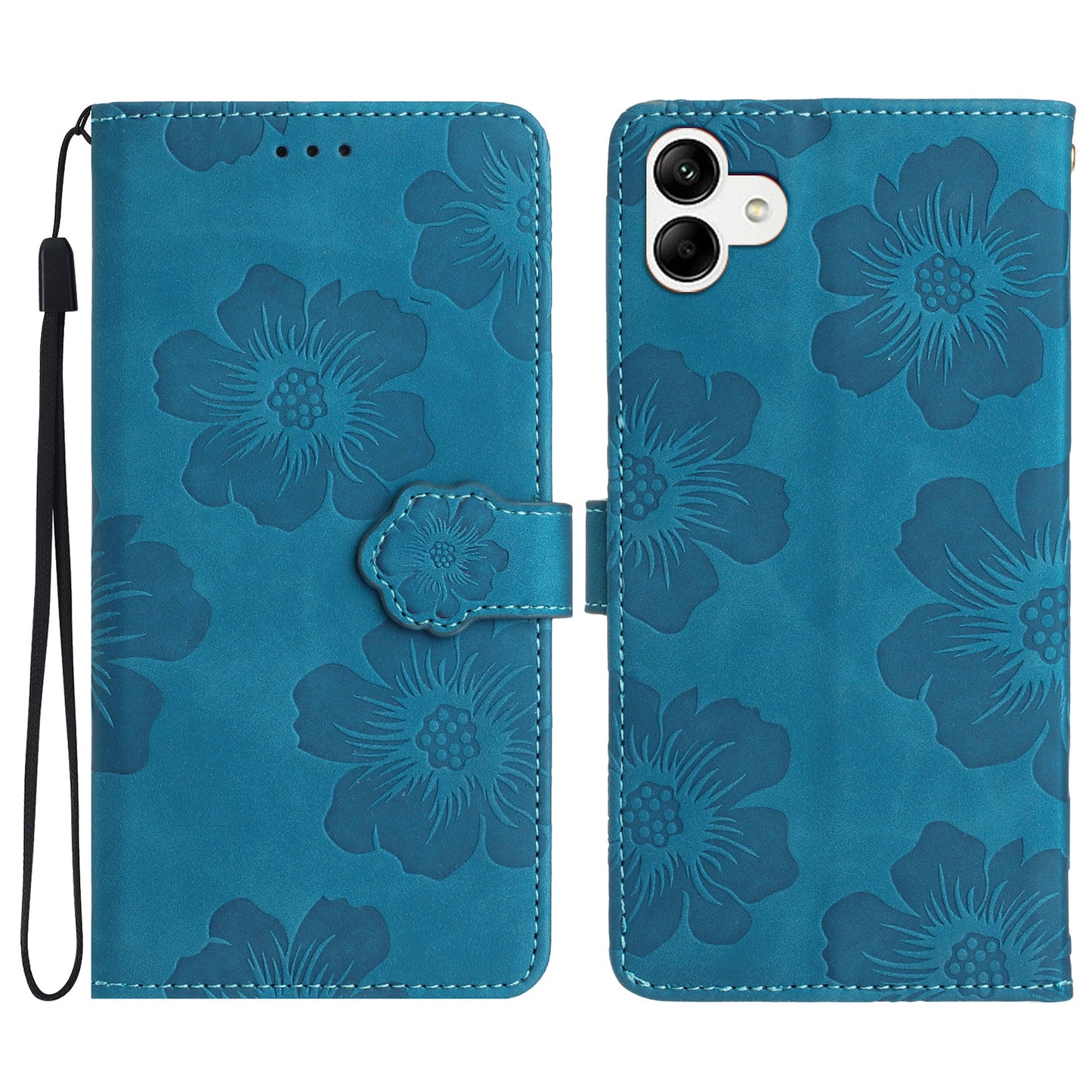 For Samsung Galaxy A04e 4G / F04 4G / M04 4G Flowers Imprint Phone Case Leather Wallet Folding Stand Cover