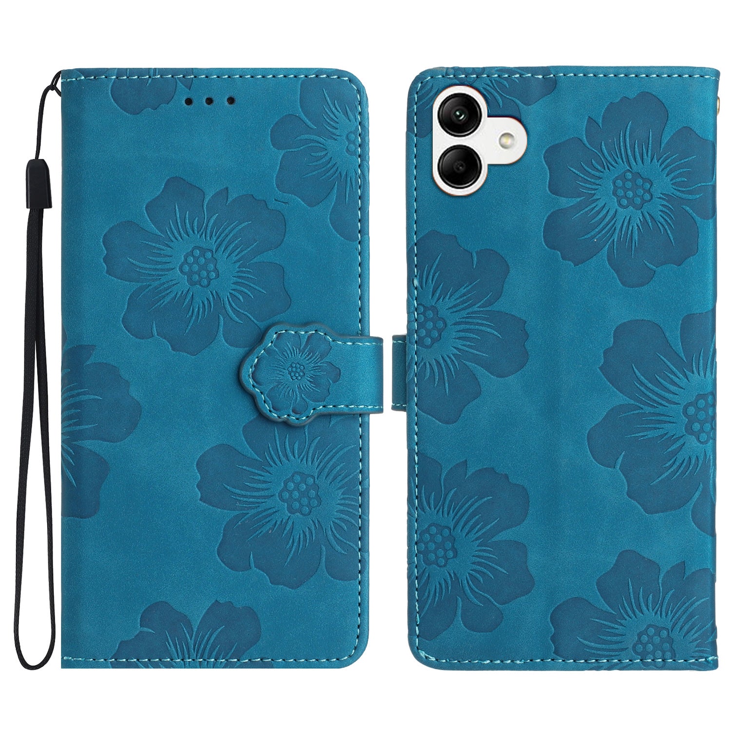 For Samsung Galaxy A04e 4G / F04 4G / M04 4G Flowers Imprint Phone Case Leather Wallet Folding Stand Cover