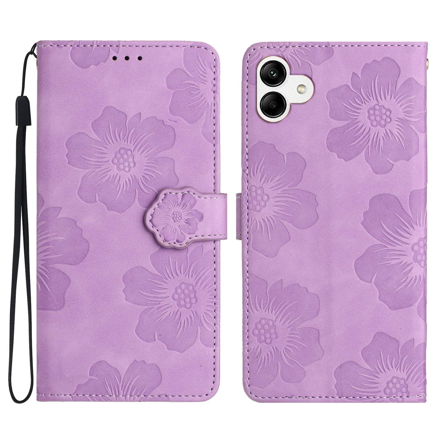 For Samsung Galaxy A04e 4G / F04 4G / M04 4G Flowers Imprint Phone Case Leather Wallet Folding Stand Cover