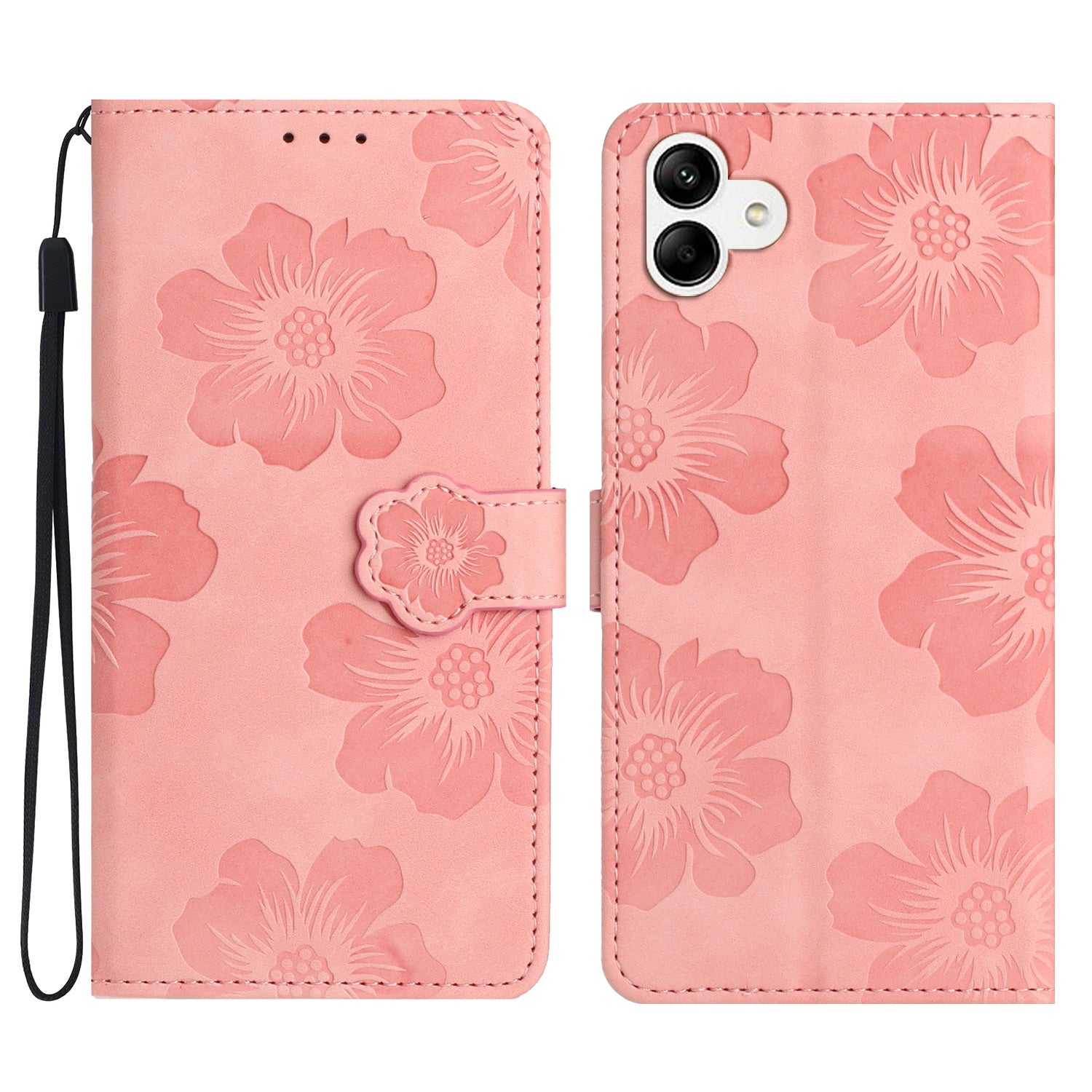 For Samsung Galaxy A04e 4G / F04 4G / M04 4G Flowers Imprint Phone Case Leather Wallet Folding Stand Cover