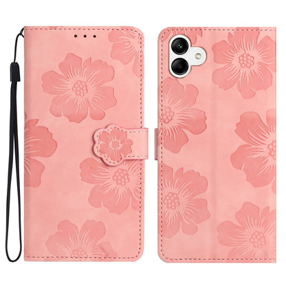 For Samsung Galaxy A04e 4G / F04 4G / M04 4G Flowers Imprint Phone Case Leather Wallet Folding Stand Cover