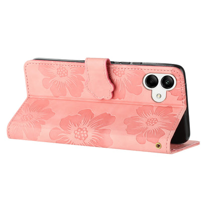 For Samsung Galaxy A04e 4G / F04 4G / M04 4G Flowers Imprint Phone Case Leather Wallet Folding Stand Cover