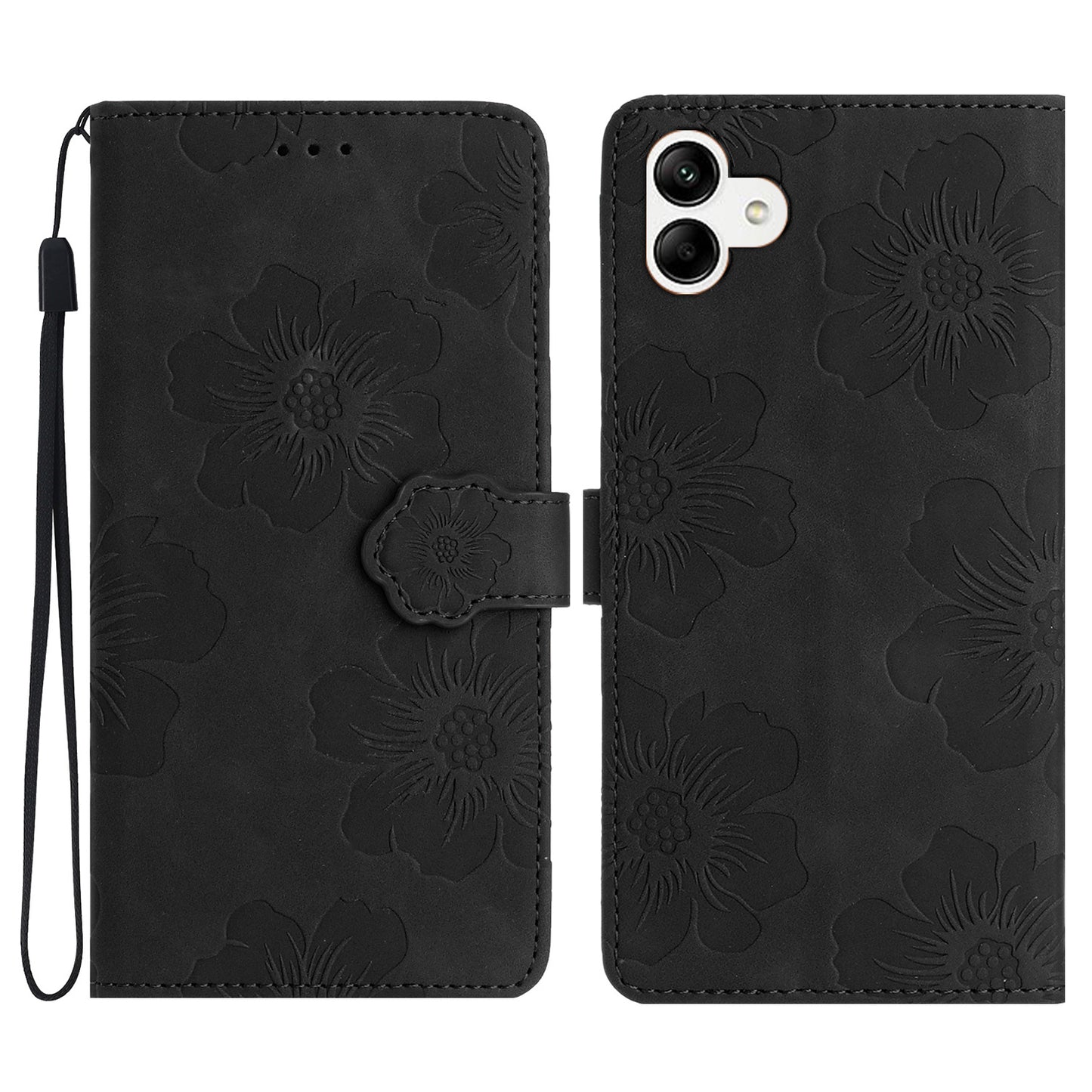 For Samsung Galaxy A04e 4G / F04 4G / M04 4G Flowers Imprint Phone Case Leather Wallet Folding Stand Cover