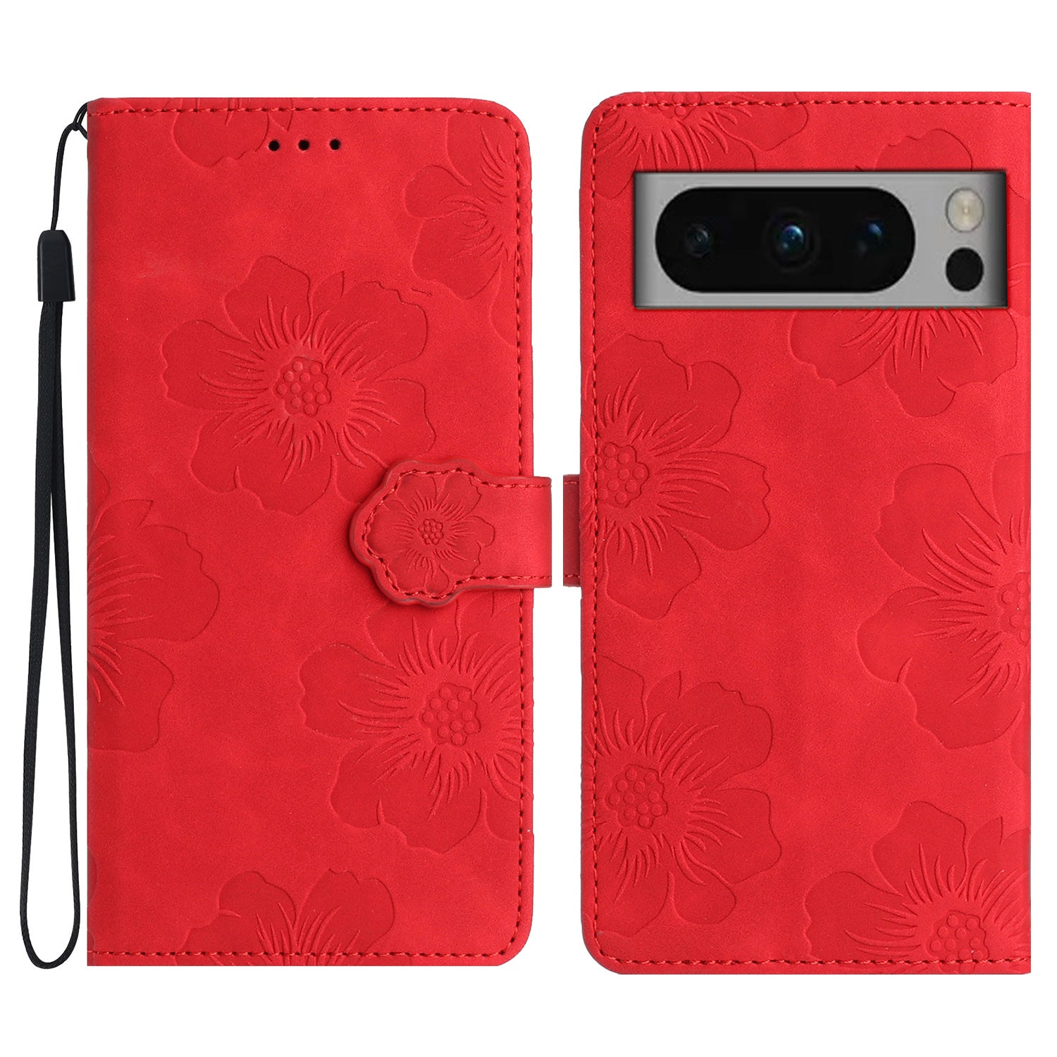 For Google Pixel 8 Pro Leather Wallet Full Protection Cover Flowers Imprint Stand Phone Case