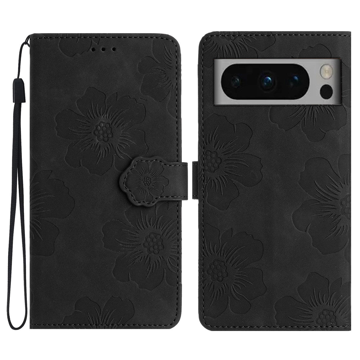 For Google Pixel 8 Pro Leather Wallet Full Protection Cover Flowers Imprint Stand Phone Case