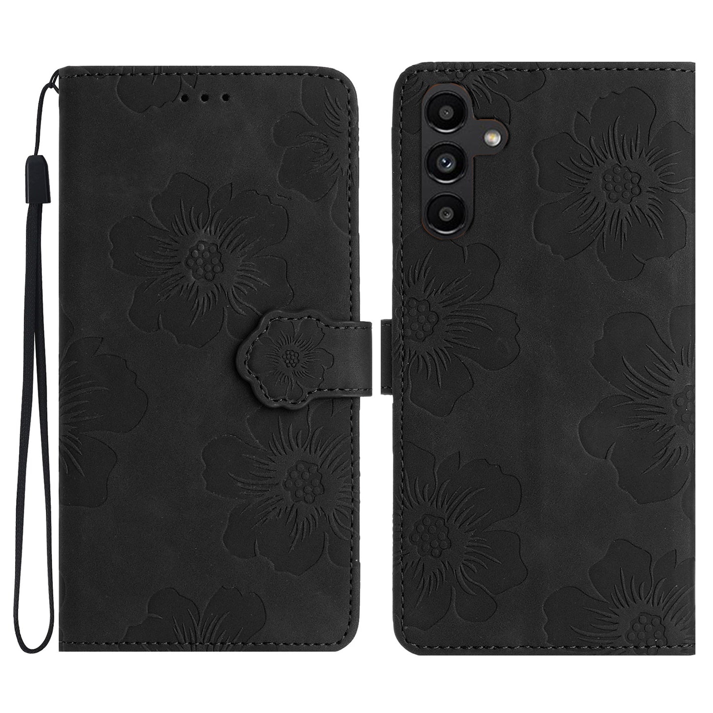 For Samsung Galaxy A14 5G Flowers Pattern Shockproof Phone Case PU Leather Wallet Cover with Stand