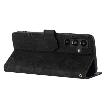 For Samsung Galaxy A14 5G Flowers Pattern Shockproof Phone Case PU Leather Wallet Cover with Stand