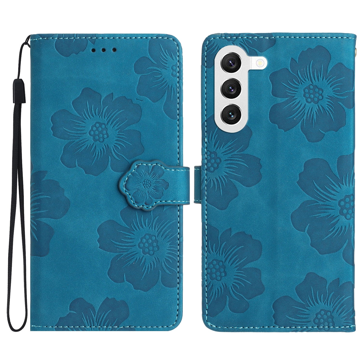 For Samsung Galaxy S23 Flowers Imprinted Leather Phone Case Stand Wallet Drop-proof Shell